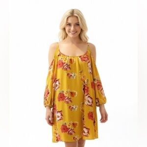 Wilde large floral mustard cold shoulder dress